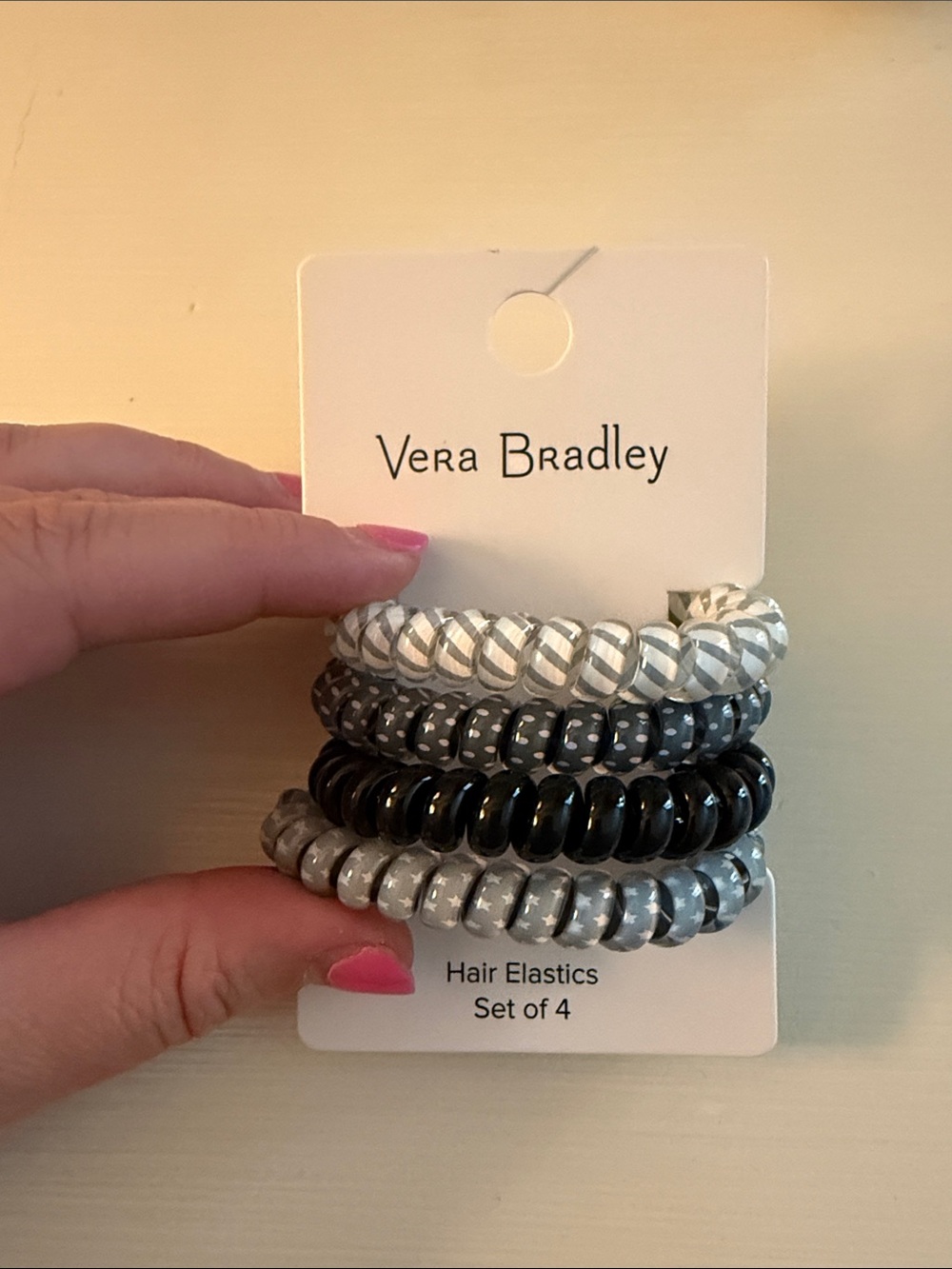 Vera Bradley Gray and Black Spiral Hair Elastics - Set of 4
